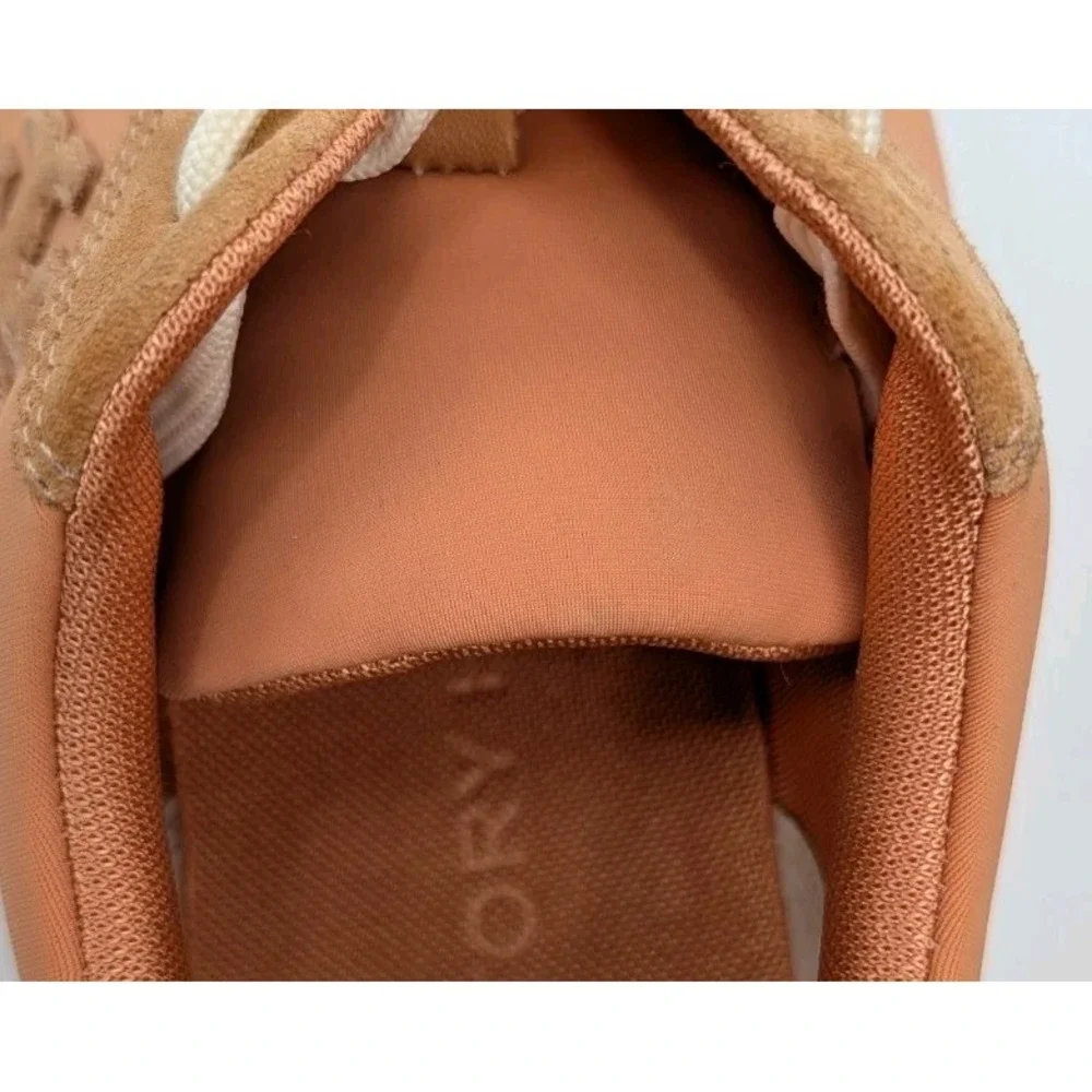 Tory Burch Good Luck Trainer Leather Suede‎ Peach Orange Sneaker Size 8M Preppy